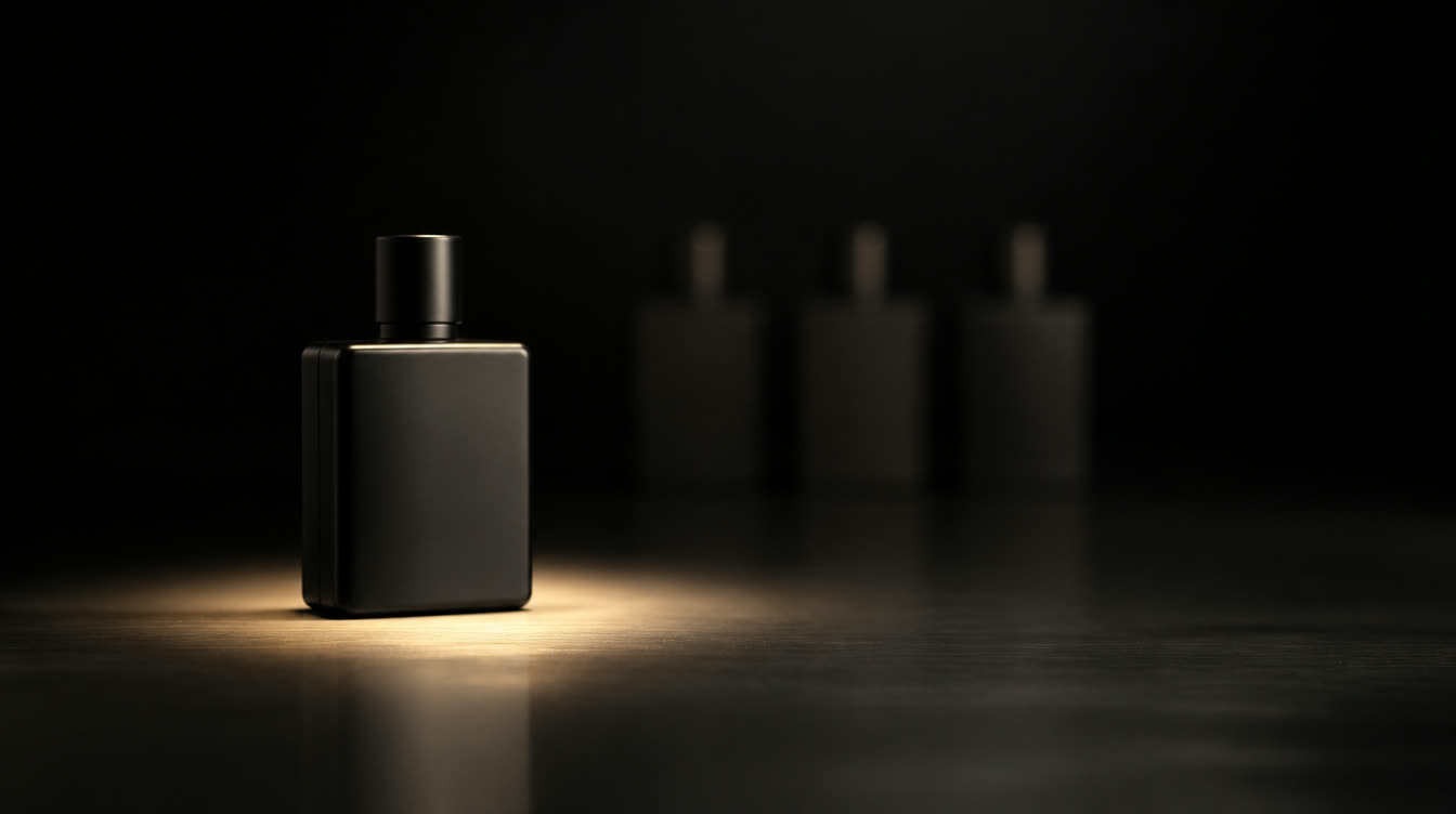 One bottle lit in front of three in shadow